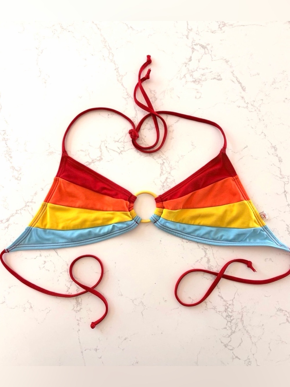 🩵💛🧡❤️ OP Rainbow Stripe Triangle Bikini Top with Center Ring
